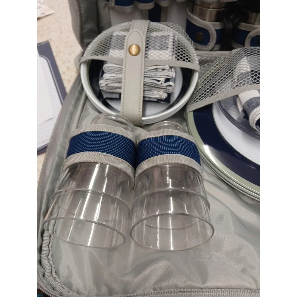 SwissGear Blue and Gray Picnic Backpack with Full Picnic Set